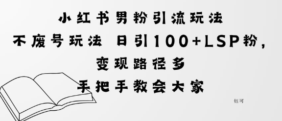 小红书男粉引流玩法不废号玩法日引100+LSP粉，变现路径多