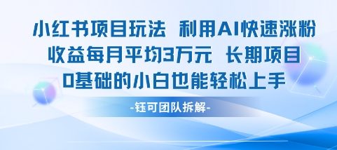 适合小白操作的小红书新项目，利用AI快速涨粉，收益每月平均1W+-千猫网创