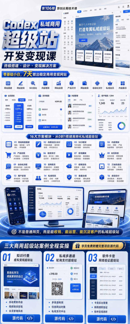 Codex私域商用超级站Ai开发变现课,7天带你从零基础到能自己动手做出能收钱、能运营、能沉淀客户的私域超级站(完结)