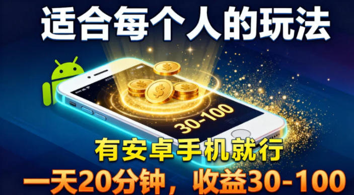 适合每个人的玩法，有安卓手机就行，一天20分钟，收益30-100