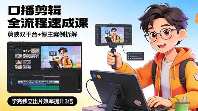 图片[1]-（17420期）口播剪辑全流程速成课，剪映双平台+博主案例拆解，学完独立出片效率提升3倍-千猫网创