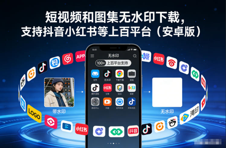 短视频和图集无水印下载,支持抖音小红书等上百平台(安卓版)