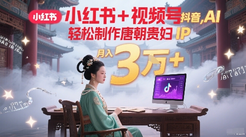小红书+视频号+抖音，AI轻松制作唐朝贵妇IP，每天30分钟，轻松产出N条，月入3W+-千猫网创