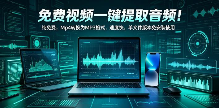 免费视频一键提取音频!纯免费,Mp4转换为MP3格式,速度快,单文件版本免安装使用