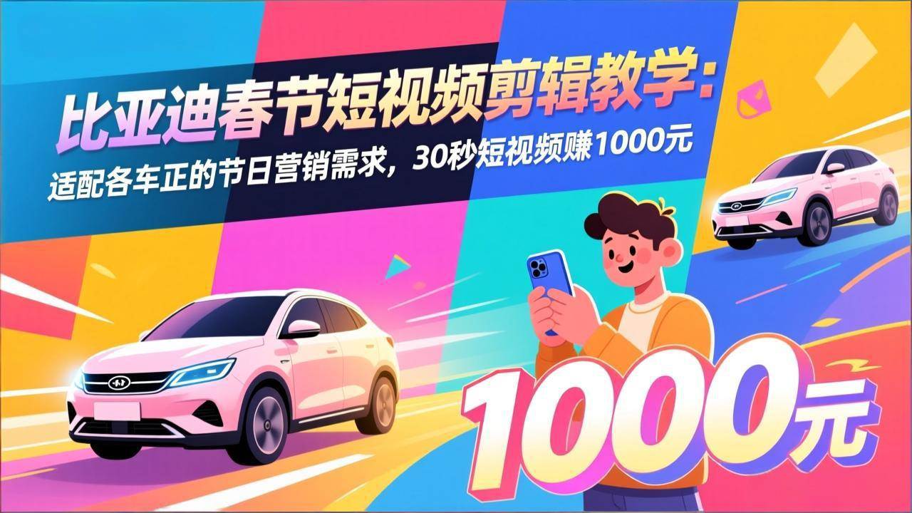 图片[1]-（17320期）比亚迪春节短视频剪辑教学：适配各车企的节日营销需求，30秒短视频赚1000元-千猫网创