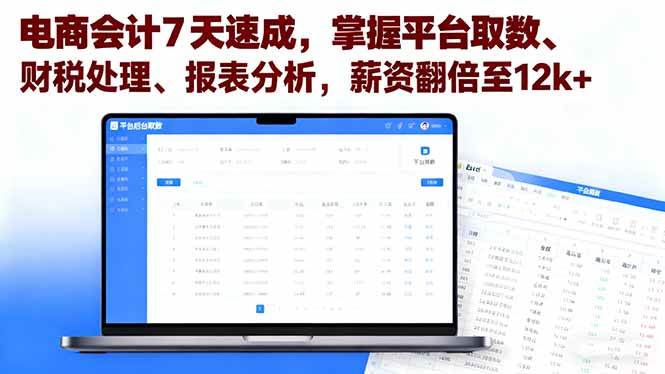 图片[1]-（16192期）电商会计7天速成，掌握平台取数、财税处理、报表分析，薪资翻倍至12k+-千猫网创