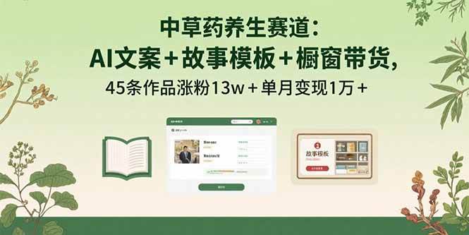 图片[1]-（15925期）中草药养生赛道：AI文案+故事模板+橱带货，45条作品涨粉13w+单月变现1万+-千猫网创