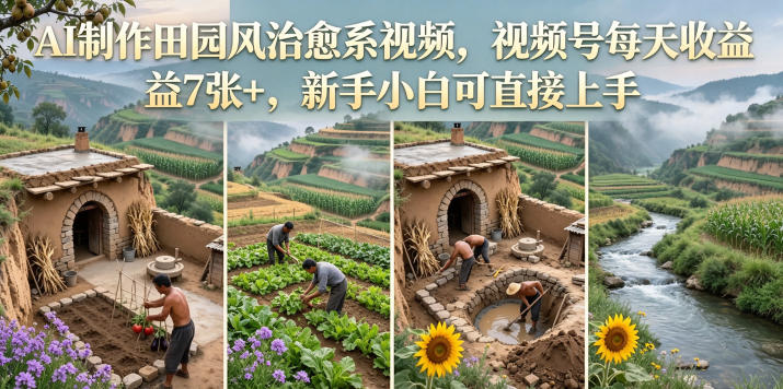 AI制作田园风治愈系视频,视频号每天收益7张+,新手小白可直接上手