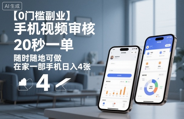 【0门槛副业】手机视频审核，20秒一单，随时随地可做，在家一部手机日入4张【揭秘】
