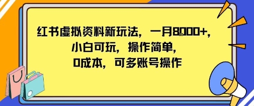 小红书虚拟资料新玩法，一月8k+小白可玩，操作简单