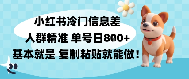 小红书冷门信息差项目，人群精准，单号日入多张，基本就是复制粘贴就能做