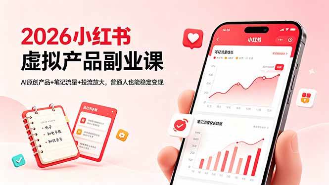 (18449期)2026小红书虚拟产品副业课,AI原创产品+笔记流量+投流放大,普通人也能稳定变现 (18449期)2026小红书虚拟产品副业课,AI原创产品+笔记流量+投流放大,普通人也能稳定变现