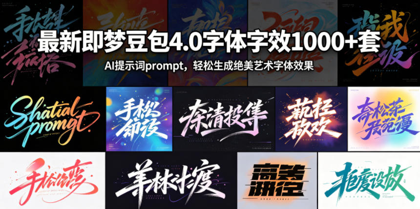 最新即梦豆包4.0字体字效1000+套,AI提示词prompt,轻松生成绝美艺术字体效果