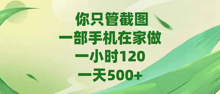 （15039期）你只管截图，一部手机在家做，一小时120，-天500+-千猫网创