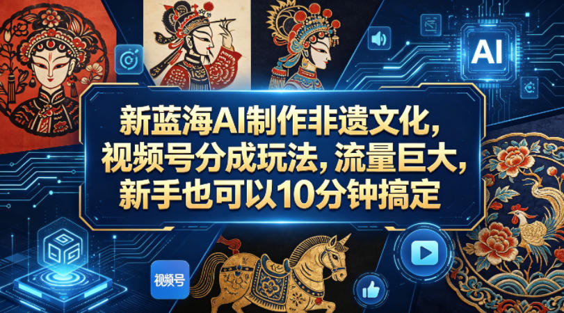 新蓝海AI制作非遗文化，视频号分成玩法，流量巨大，新手也可以10分钟搞定
