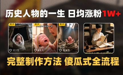 历史人物的一生 日均涨粉1W+，完整制作方法 傻瓜式全流程-千猫网创