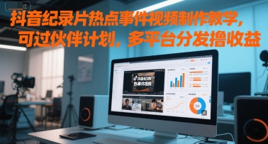 抖音纪录片热点事件视频制作教学，可过伙伴计划，多平台分发撸收益-千猫网创