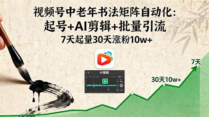 图片[1]-（16022期）视频号中老年书法矩阵自动化：起号+AI剪辑+批量引流 7天起量30天涨粉10w+-千猫网创