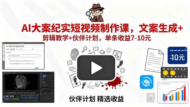 图片[1]-（15992期）AI大案纪实短视频制作课，文案生成+剪辑教学+伙伴计划，单条收益7-10元-千猫网创