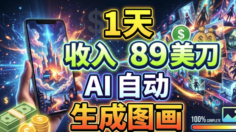 AI自动生成图画,1天收入89美刀,懒人的美金项目