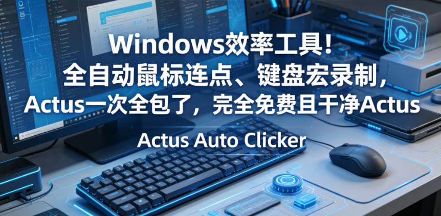 Windows效率工具!全自动鼠标连点、键盘宏录制,Actus一次全包了,完全免费且干净Actus Auto Clicker