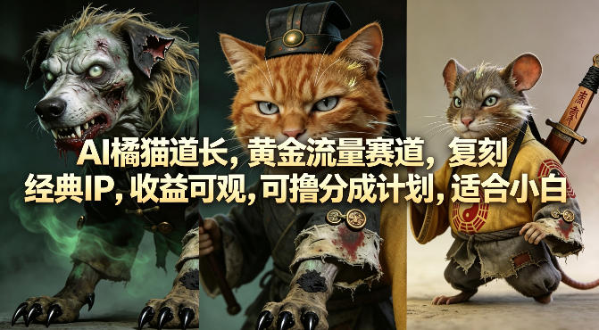 AI橘猫道长,黄金流量赛道,复刻经典IP,收益可观,可撸分成计划,适合小白