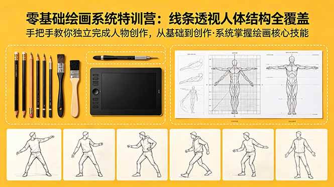 （18615期）零基础绘画系统特训营：线条透视人体结构全覆盖，手把手教你独立完成人物创作