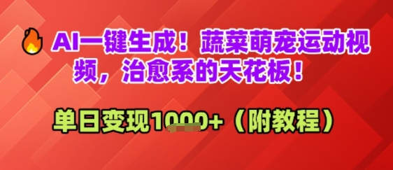 AI一键生成！蔬菜萌宠运动视频，治愈系的天花板！单日变现多张-千猫网创