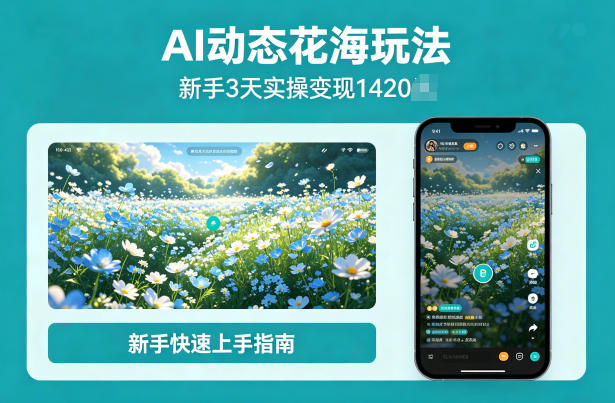 AI动态花海玩法，项目经过实操3天变现1420，新手也能快速上手