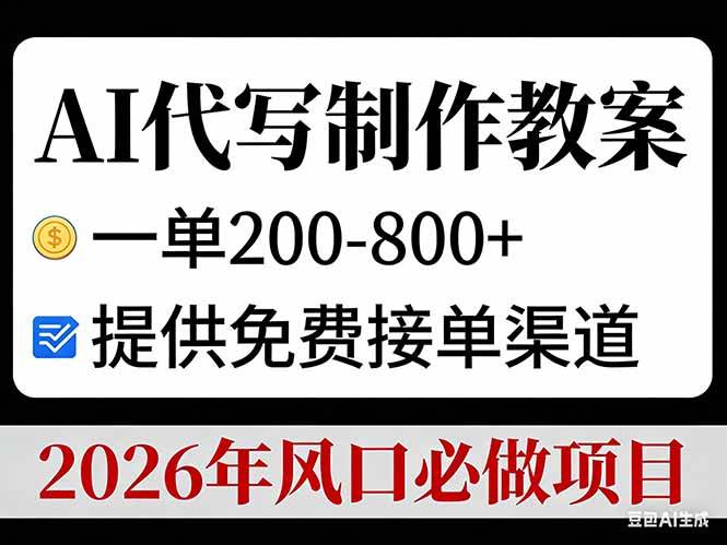 图片[1]-（17096期）AI代写制作教案，一单200-800+，提供免费接单渠道，2026年风口必做项目-千猫网创