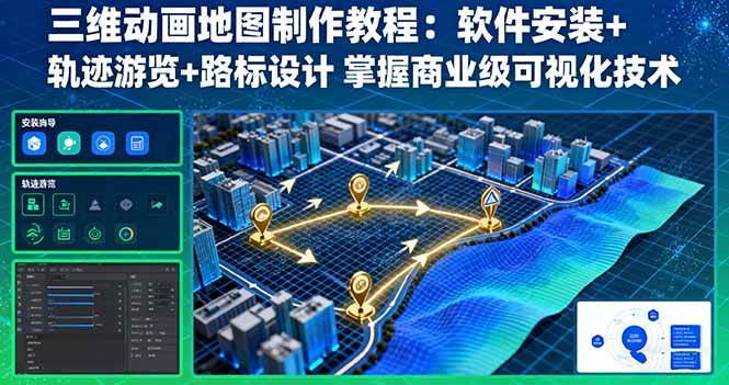 图片[1]-（16096期）三维动画地图制作教程：软件安装+轨迹游览+路标设计 掌握商业级可视化技术-千猫网创