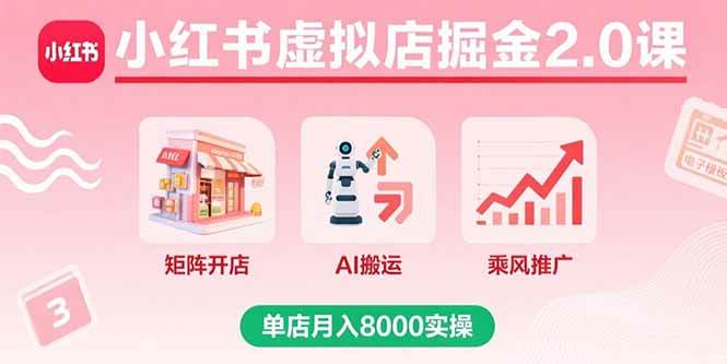 图片[1]-（15929期）小红书虚拟店掘金2.0课，矩阵开店+AI搬运+乘风推广，单店月入8000实操-千猫网创