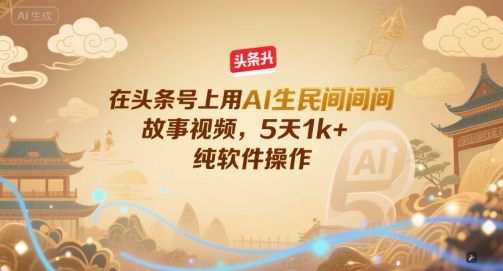 在头条号上用AI生民间故事视频，5天1k+，纯软件操作-千猫网创