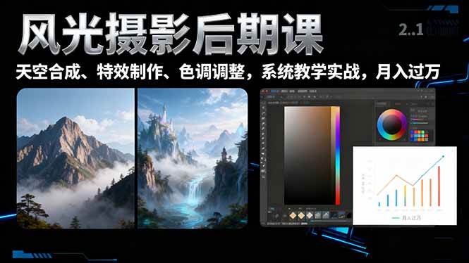 图片[1]-（16433期）风光摄影后期课，一键换天空合成、特效制作、色调调整，月入过万-千猫网创