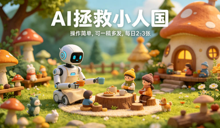 AI拯救小人国治愈视频玩法，操作简单，可一稿多发，每天2-3张