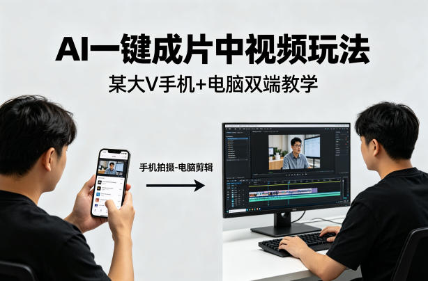 AI一键成片中视频玩法，某大V中视频教学（手机+电脑）