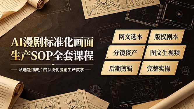 (19401期)AI漫剧标准化画面生产SOP全套课程-更新,网文选本版权剧本分镜资产全覆盖,图文生视频后期剪辑完整实操教学 (19401期)AI漫剧标准化画面生产SOP全套课程-更新,网文选本版权剧本分镜资产全覆盖,图文生视频后期剪辑完整实操教学