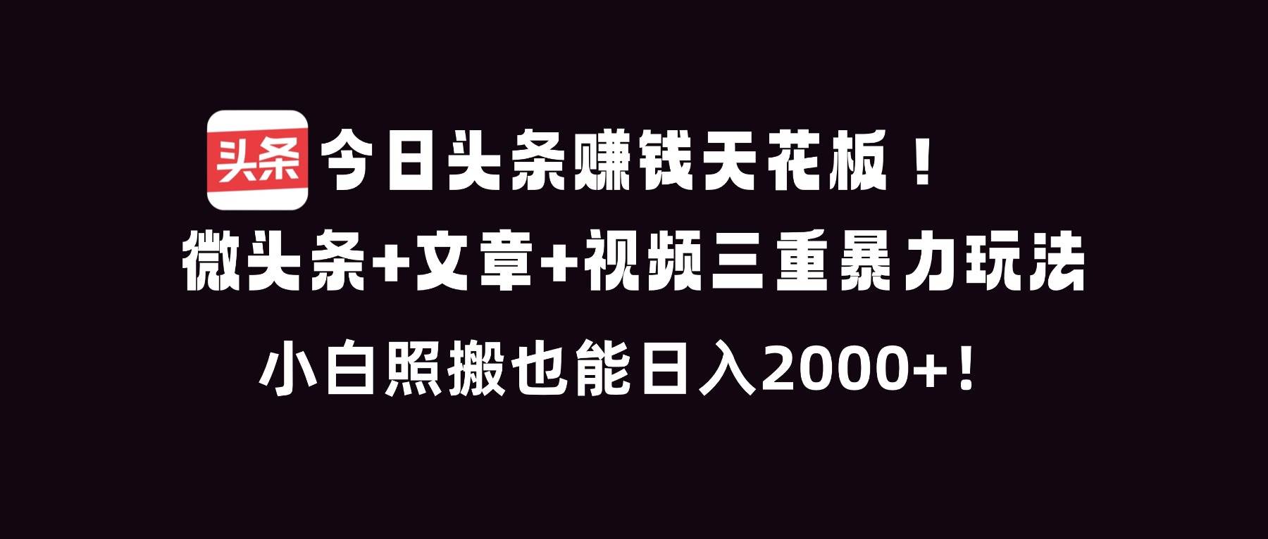 图片[1]-（16888期）今日头条赚钱天花板！微头条+文章+视频三重暴利玩法，小白照搬也能日人2000+-千猫网创