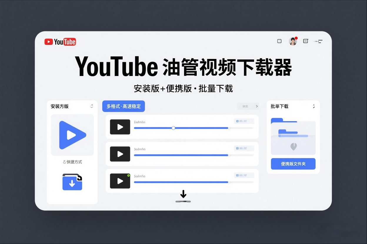 YouTube油管视频下载器安装版+便携版，可以批量下载多个视频